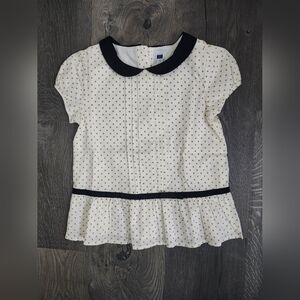 Janie and Jack Cream Polka Dot Blouse with Black Trim